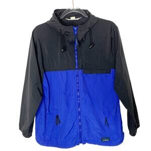 L.L. BEAN Vintage Color Block Windbreaker Jacket Full Zip Black Blue Size Medium